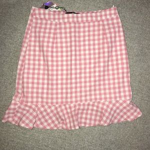 Mini pink and white gingham skirt